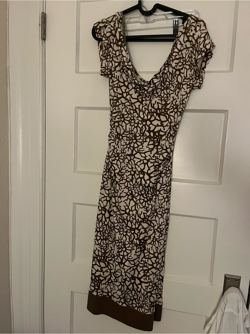 Diane Von Furstenberg Silk Brown and Cream Printed Midi Dress